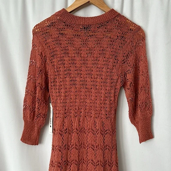 Aqua NWT Beautiful Rose Clay 3/4 Sleeve Crochet Midi Dress **Size S** 🌹🌹 - Picture 7 of 8
